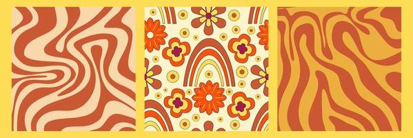 Groovy y2k retro pattern with flower and swirl 70s background. Daisy flower design. Abstract trendy colorful print. Vector illustration graphic. Vintage print. Psychedelic wallpaper