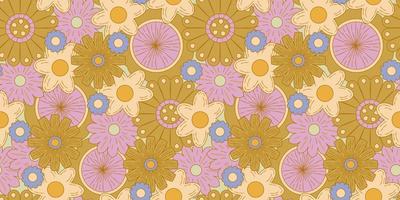Groovy y2k retro seamless pattern with flower. Retro vector illustration. Groovy flower background. Colorful hippie seamless pattern illustration