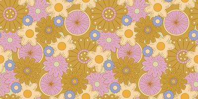 Groovy y2k retro seamless pattern with flower. Retro vector illustration. Groovy flower background. Colorful hippie seamless pattern illustration