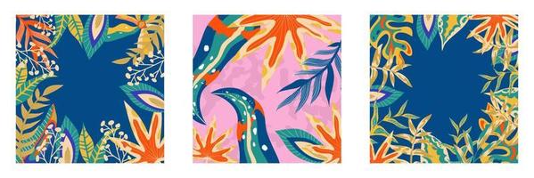 Folleto de conjunto de selva boho estético de moda. fondo de selva floral exótico de moda abstracto. plantilla de diseño fondo de naturaleza abstracta. vector de portada de arte de follaje tropical