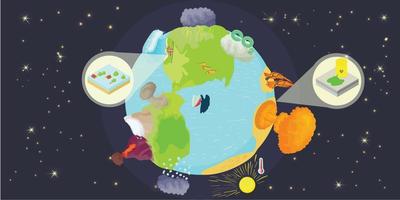 Disaster globe horizontal banner, cartoon style vector