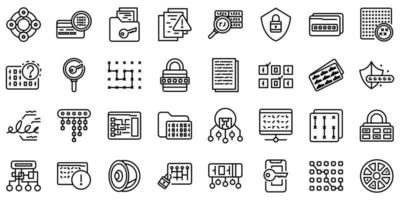 Cipher icons set, outline style vector