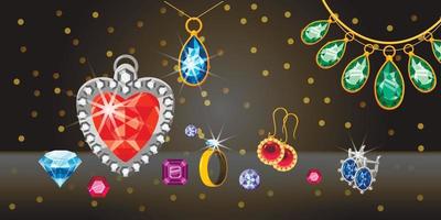Jewelry collect banner horizontal, cartoon style
