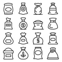 Sack icons set, outline style vector