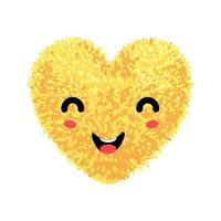 Vector Colorful Illustration of Soft Toy in the Shape of a Heart with cute face isolated on white background