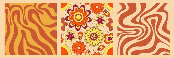 Groovy y2k retro pattern with flower and swirl 70s background. Daisy flower design. Abstract trendy colorful print. Vector illustration graphic. Vintage print. Psychedelic wallpaper