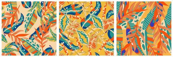 conjunto de patrones sin fisuras de la jungla boho estética para el diseño de impresión. fondo floral tropical de la colección botánica boho. patrón de selva floral exótico moderno. textura geométrica. diseño de impresión. vector