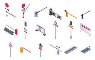 Railroad barrier icons set, isometric style vector