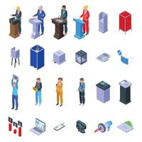 Polling booth icons set isometric vector. Ballot box vector