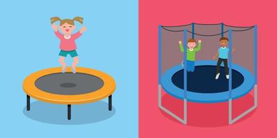 Trampoline jumping banner set, flat style vector