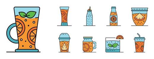 Smoothie icon set line color vector