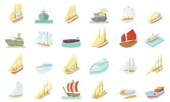conjunto de iconos de barco, estilo de dibujos animados vector