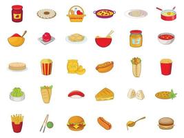 Food icon set, cartoon style vector