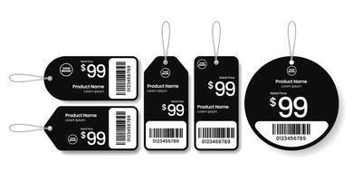 Set of black and white price tags with bar code, vector illustration