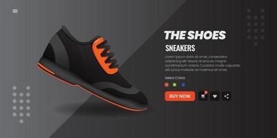 Sport shoes banner for website with button, ui design, vector illustration
