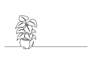 Continuous line drawing of a flower in a pot vector