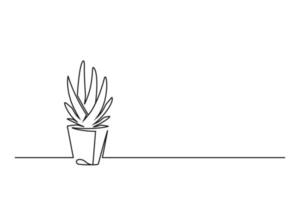 Continuous line drawing of a flower in a pot vector