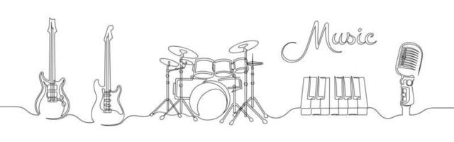 conjunto de dibujo continuo de una línea de instrumentos musicales vector