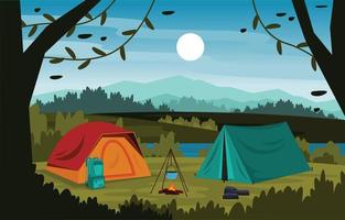 Summer Camp Tent Outdoor Lake Nature Adventure Holiday vector