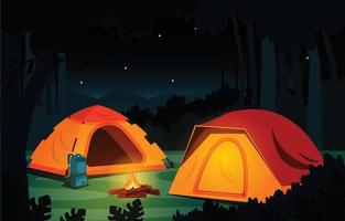 vacaciones noche campamento tienda al aire libre aventura naturaleza paisaje vector