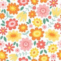 Vector floral pattern with flowers and leaves. Cute flower background. Spring summer seamless pattern.