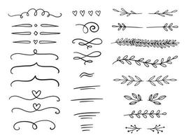 Hand drawn vector dividers and design elements. Lines, borders and laurels set. A set of doodle design elements.