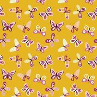 Butterflies vector pattern. Seamless background with butterfly freehand drawing. Vintage retro colors.