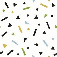 Abstract confetti vector pattern. Party seamless background with geometric shapes, triangles, dots, rectangles.