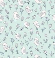 Doodle bird vector pattern. Cute outline linear seamless background.