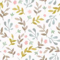 Hand drawn seamless pattern with branches, leaves and flowers. Vector watercolor background in pastel, fall colors.