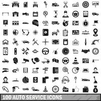 100 auto service center icons set, simple style vector