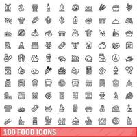 100 iconos de alimentos, estilo de esquema vector