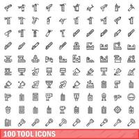 100 tool icons set, outline style vector