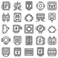 Junction box icons set, outline style vector