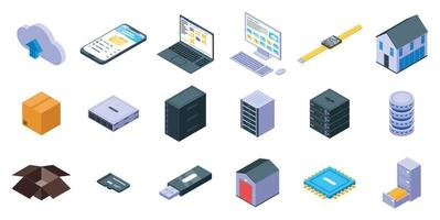 Storage icons set, isometric style vector