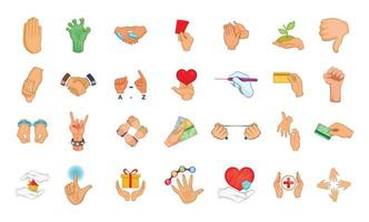 Hand object icon set, cartoon style vector