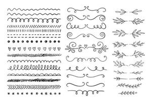 Hand drawn vector dividers. Lines, borders and laurels set. Doodle design elements.