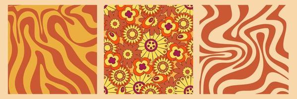 Groovy y2k retro pattern with flower and swirl 70s background. Daisy flower design. Abstract trendy colorful print. Vector illustration graphic. Vintage print. Psychedelic wallpaper.