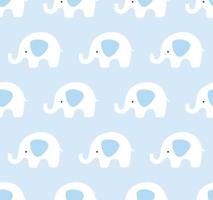 Seamless elephants pattern. Cute animal texture background. Blue and white pattern. vector
