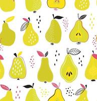 Pear fruit seamless pattern. Hand drawn creative pear vector background. Summer illustration in doodle trendy scandinavian style.