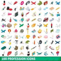 100 profession icons set, isometric 3d style vector