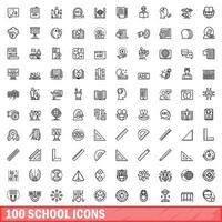 100 iconos escolares establecidos, estilo de esquema vector