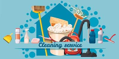 Cleaning service banner horizontal, cartoon style vector