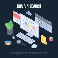 banner de concepto de búsqueda de dominio, estilo isométrico