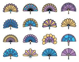 Handheld fan icons set vector flat