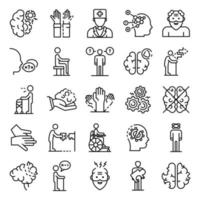 conjunto de iconos de la enfermedad de alzheimers, estilo de esquema vector