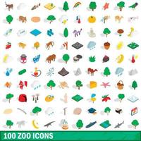 100 zoo icons set, isometric 3d style vector