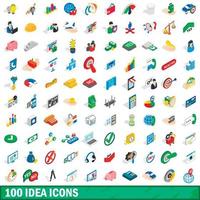 100 idea icons set, isometric 3d style vector