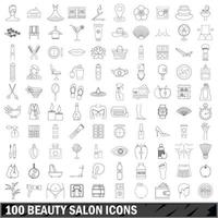 100 iconos de salón de belleza, estilo de esquema vector