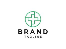 símbolo médico del cuidado de la salud del logotipo. signo de cruz blanca espacio negativo con círculo verde origami aislado sobre fondo blanco. elemento de plantilla de diseño de logotipo de vector plano.